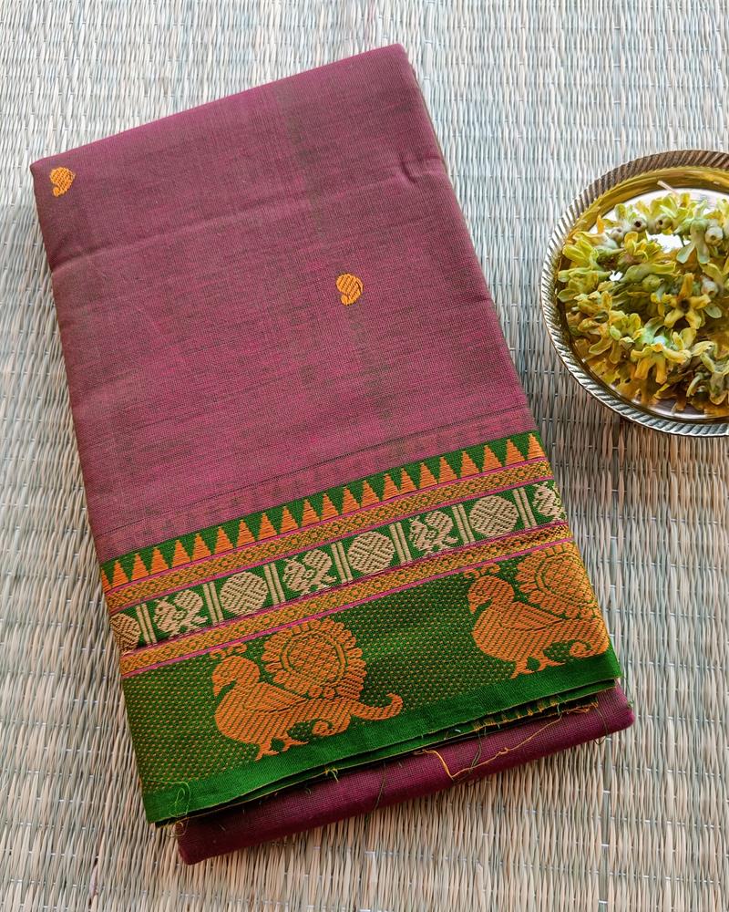 Chettinad Cotton | Mixed Double Colour Body With Green Border