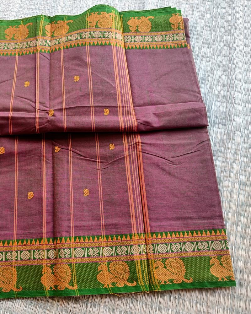 Chettinad Cotton | Mixed Double Colour Body With Green Border