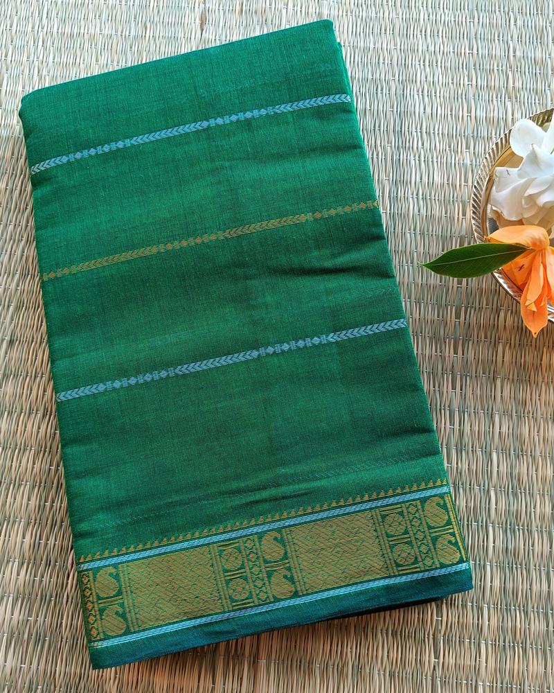 Chettinad Cotton | Beautiful Green with Silver Zari detailing