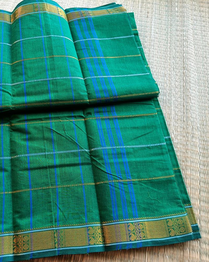 Chettinad Cotton | Beautiful Green with Silver Zari detailing