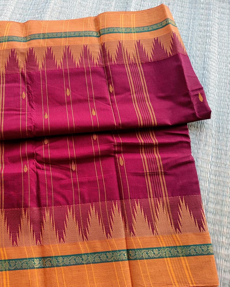 Chettinad Cotton | Classic Maroon with Mustard Border