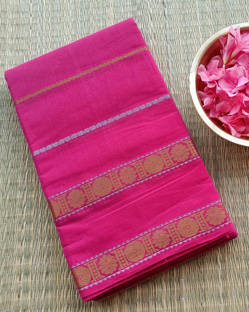 Chettinad Cotton | Rani Pink with Silver Zari Detailing