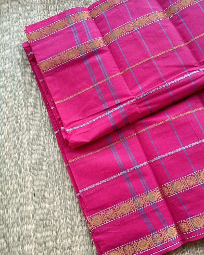 Chettinad Cotton | Rani Pink with Silver Zari Detailing