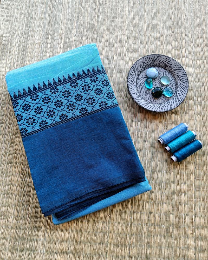 Chettinad Cotton | Light Blue with Dark Blue