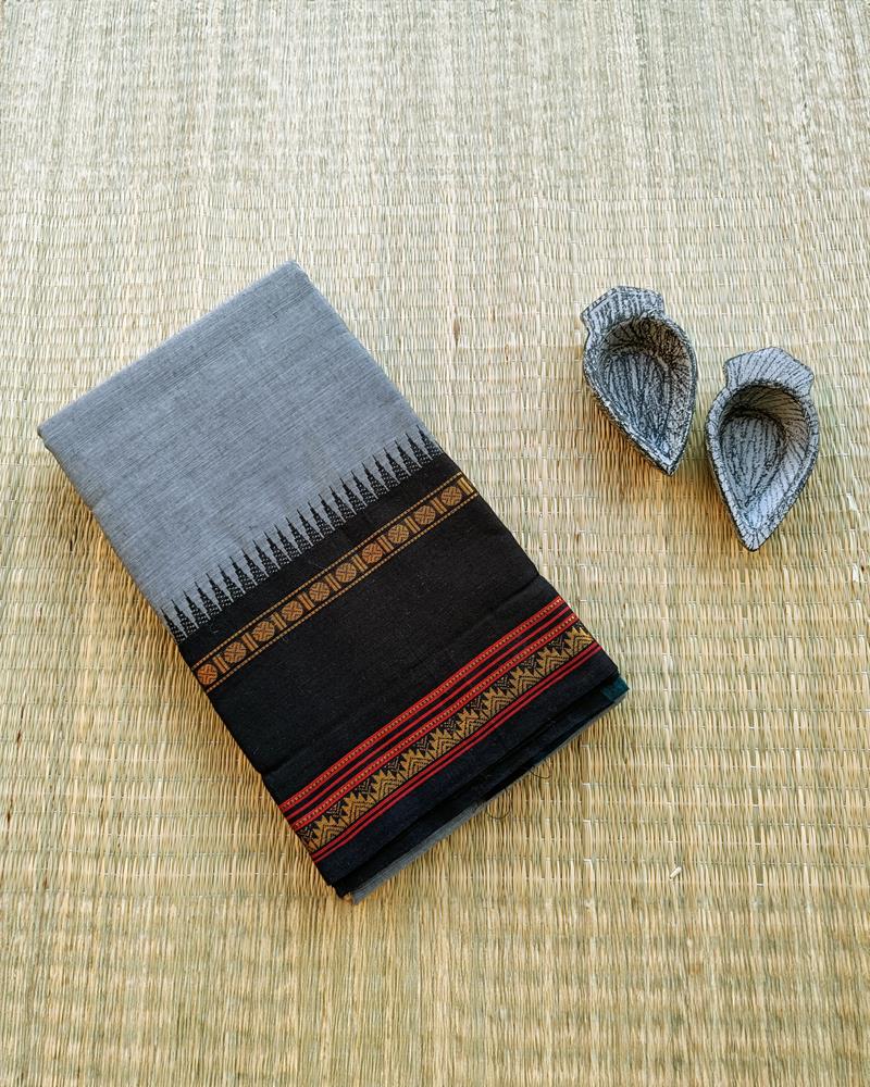 Chettinad Cotton | Grey with Black