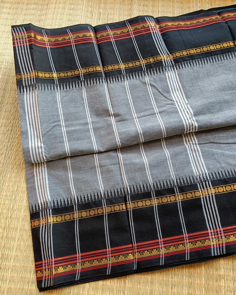 Chettinad Cotton | Grey with Black