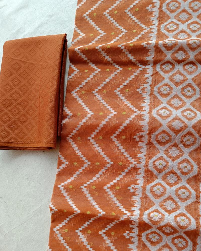 Bengal Cotton | Tant Jamdani | Rust Colour