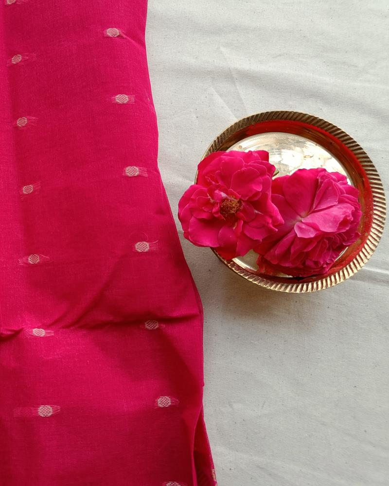 Bengal Cotton Sarees | Rich Rani Pink with a Grand Golden Border