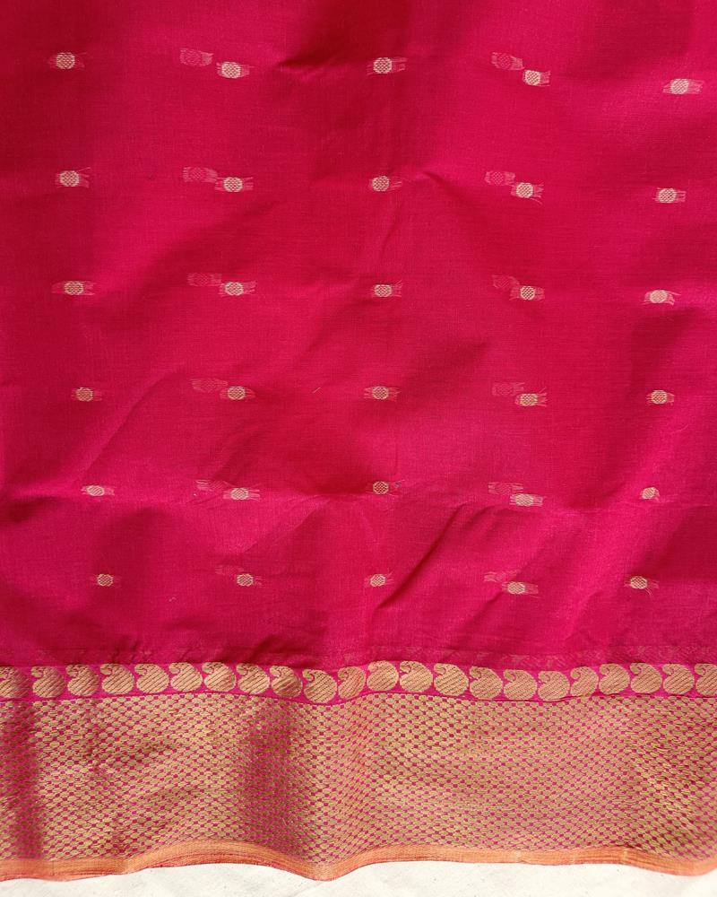 Bengal Cotton Sarees | Rich Rani Pink with a Grand Golden Border