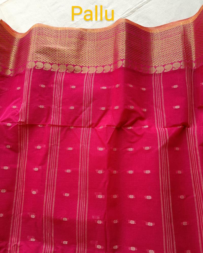 Bengal Cotton Sarees | Rich Rani Pink with a Grand Golden Border